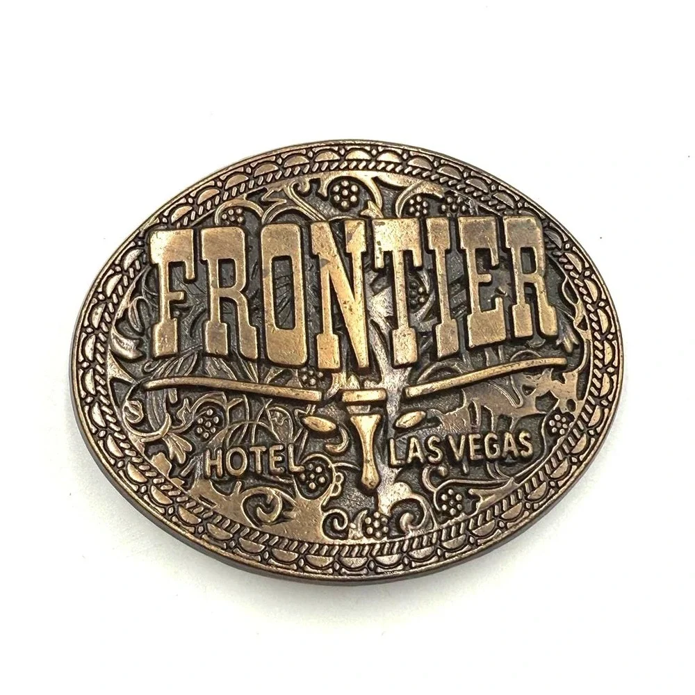 Vintage Frontier Hotel Las Vegas Belt Buckle Brass Tone Western‎ Longhorn Casino